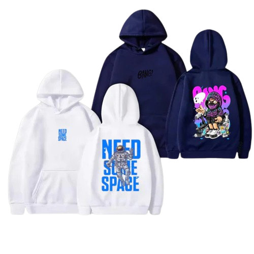 Digital Printed White& Blue Hoodies 2 Pack Offer